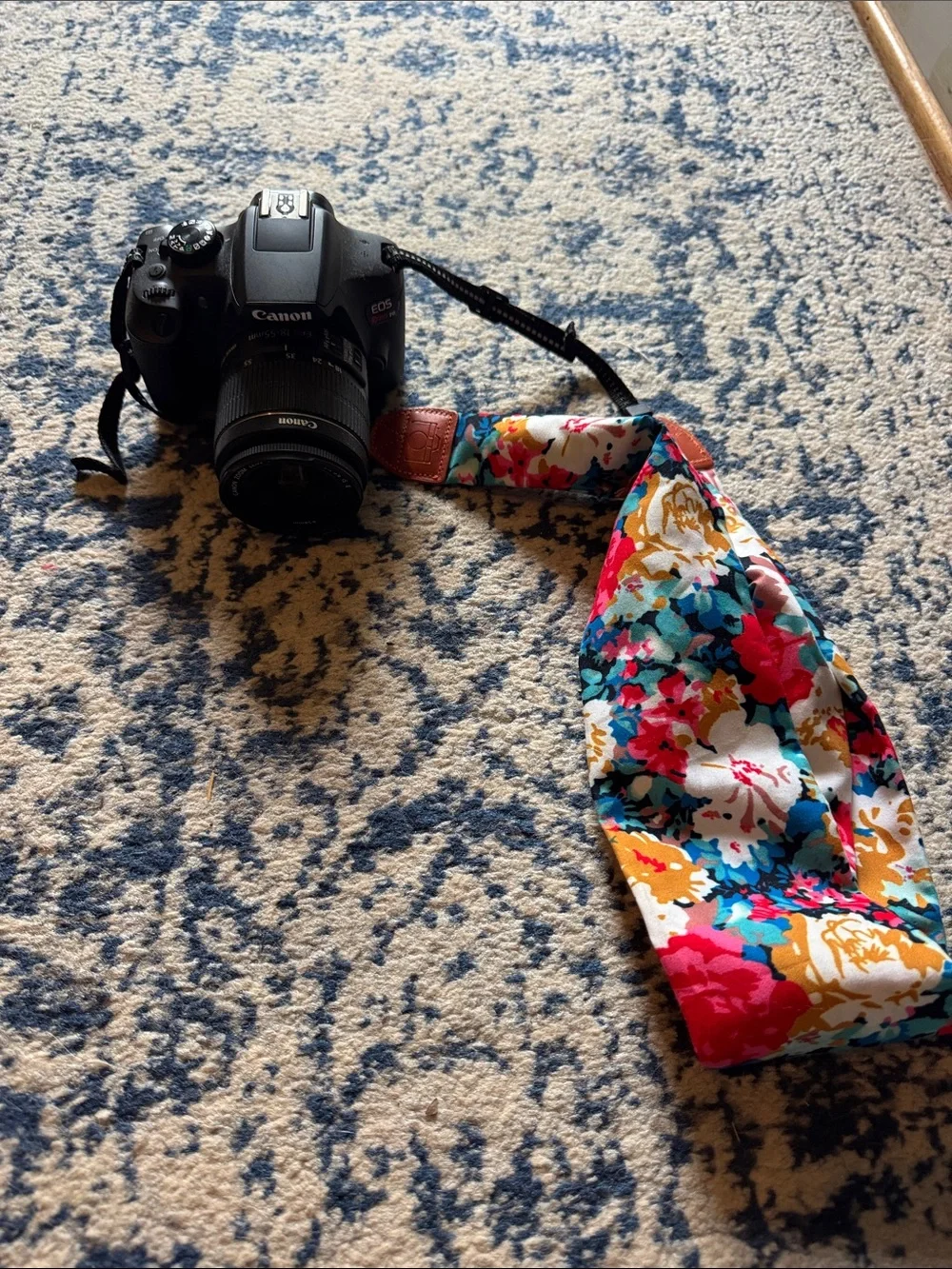 Canon DSLR with Bright Multicolor Floral Strap